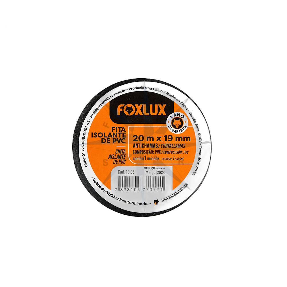 FITA ISOLANTE PRETA FOXLUX (19mmx20mts)